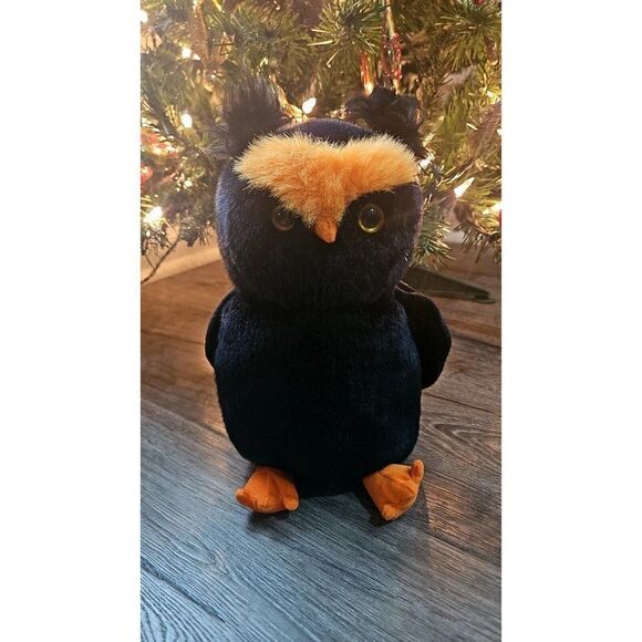 Ty 10" Plush Beanie Buddy Fogs Black and Orange Owl - Picture 1 of 8